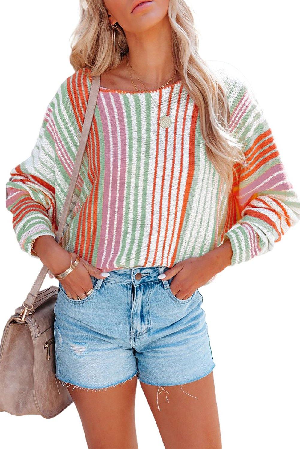 Crewneck Multicolor Stripe Knit Pullover Sweater - L & M Kee, LLC