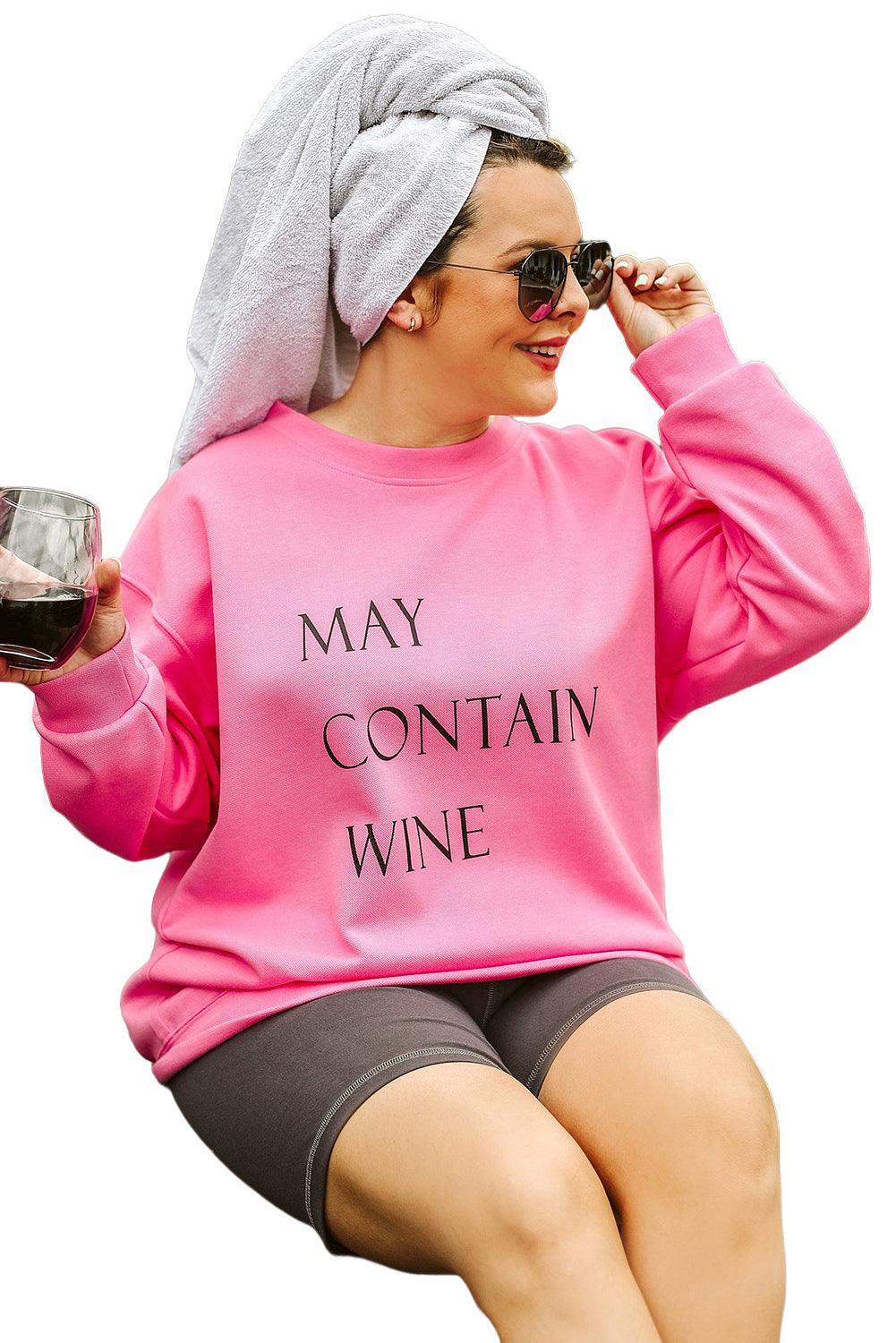 May Contain Wine Crew Neck Plus Size Sweatshirt - L & M Kee, LLC