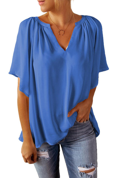 Split Neck Pleated Loose Top - L & M Kee, LLC