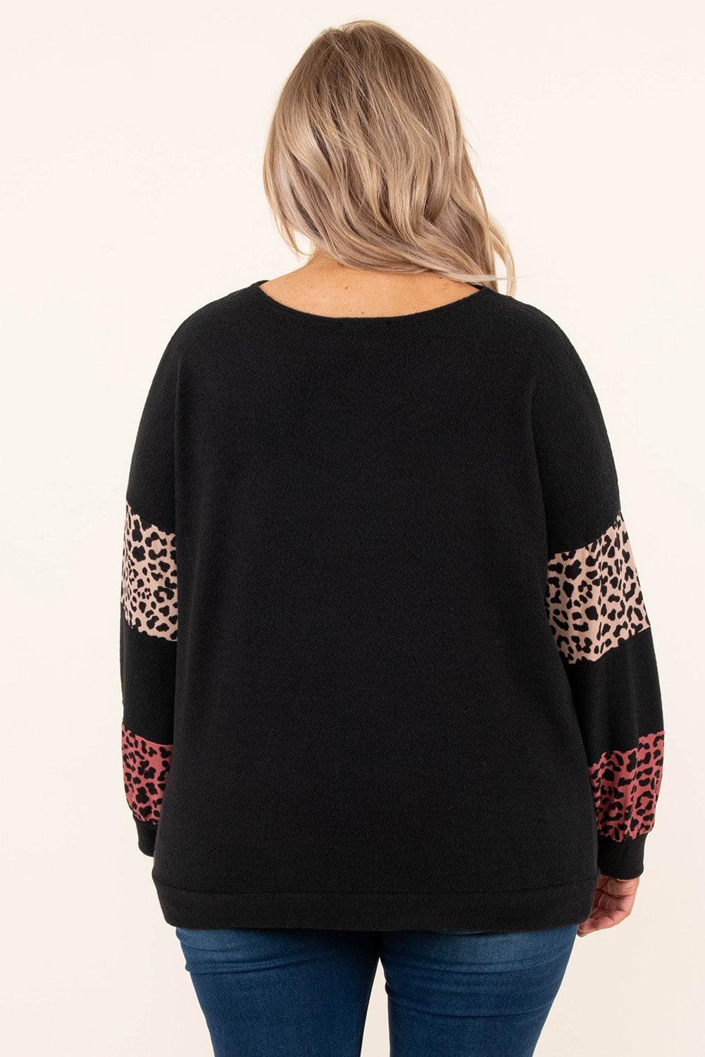 Plus Size Leopard Patchwork Strappy Neck Top - L & M Kee, LLC