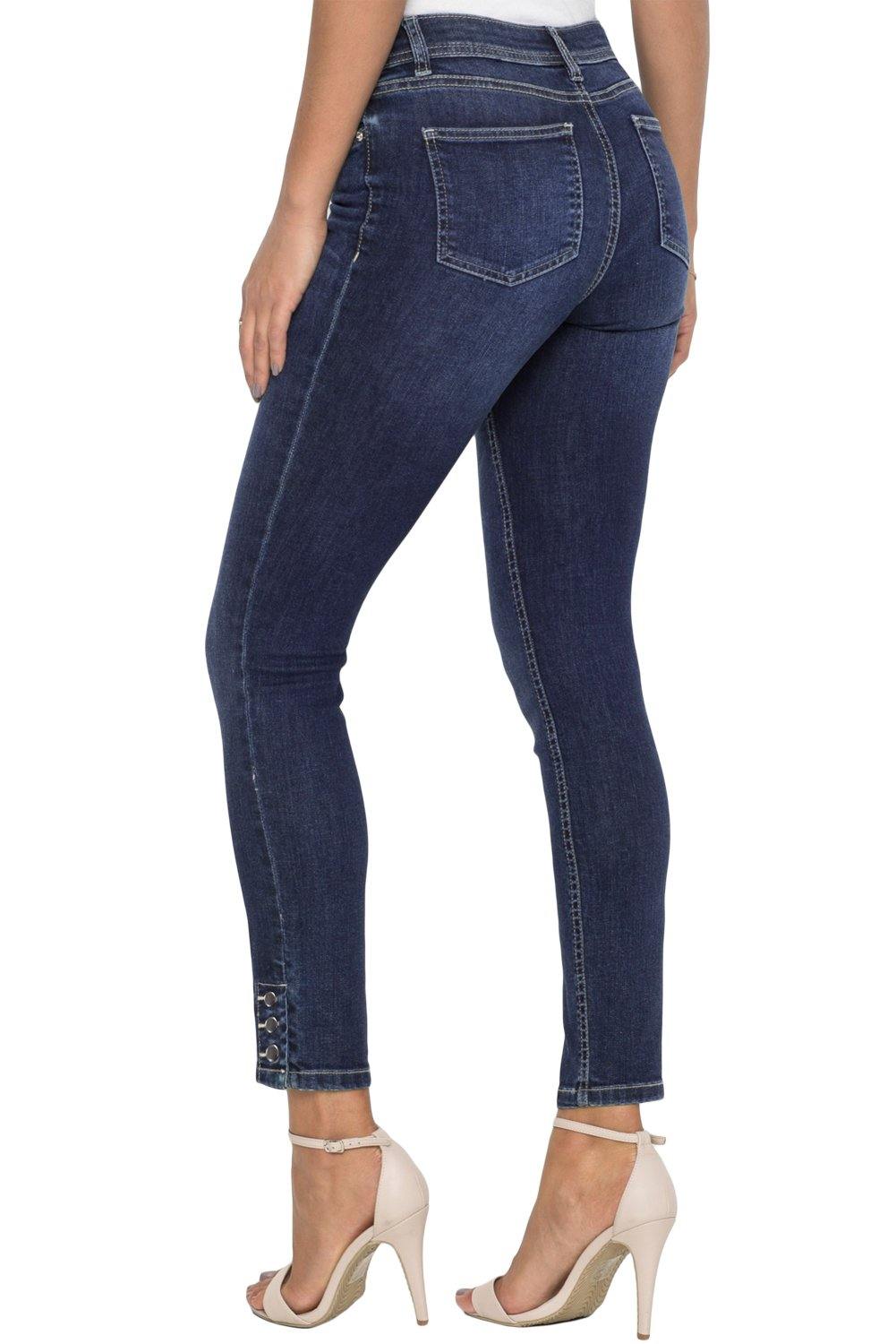 Button Detail Dark Blue Wash Skinny Jeans - L & M Kee, LLC