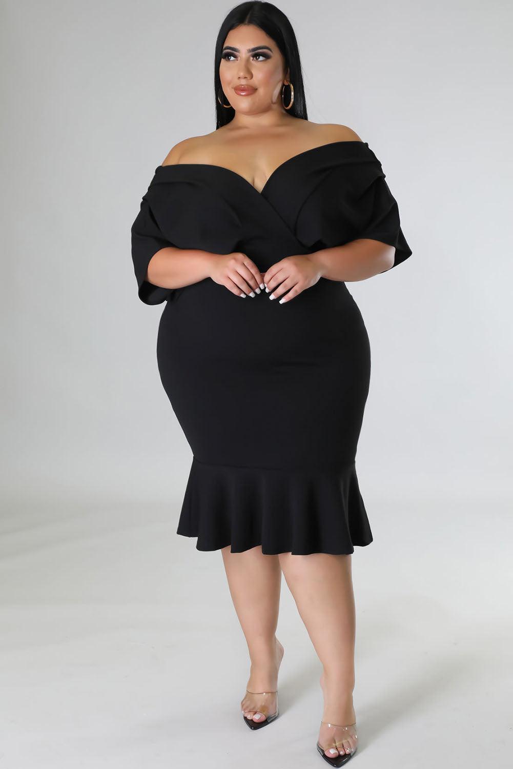 Plus Size Pleated V Neck Ruffle Hem Bodycon Dress - L & M Kee, LLC