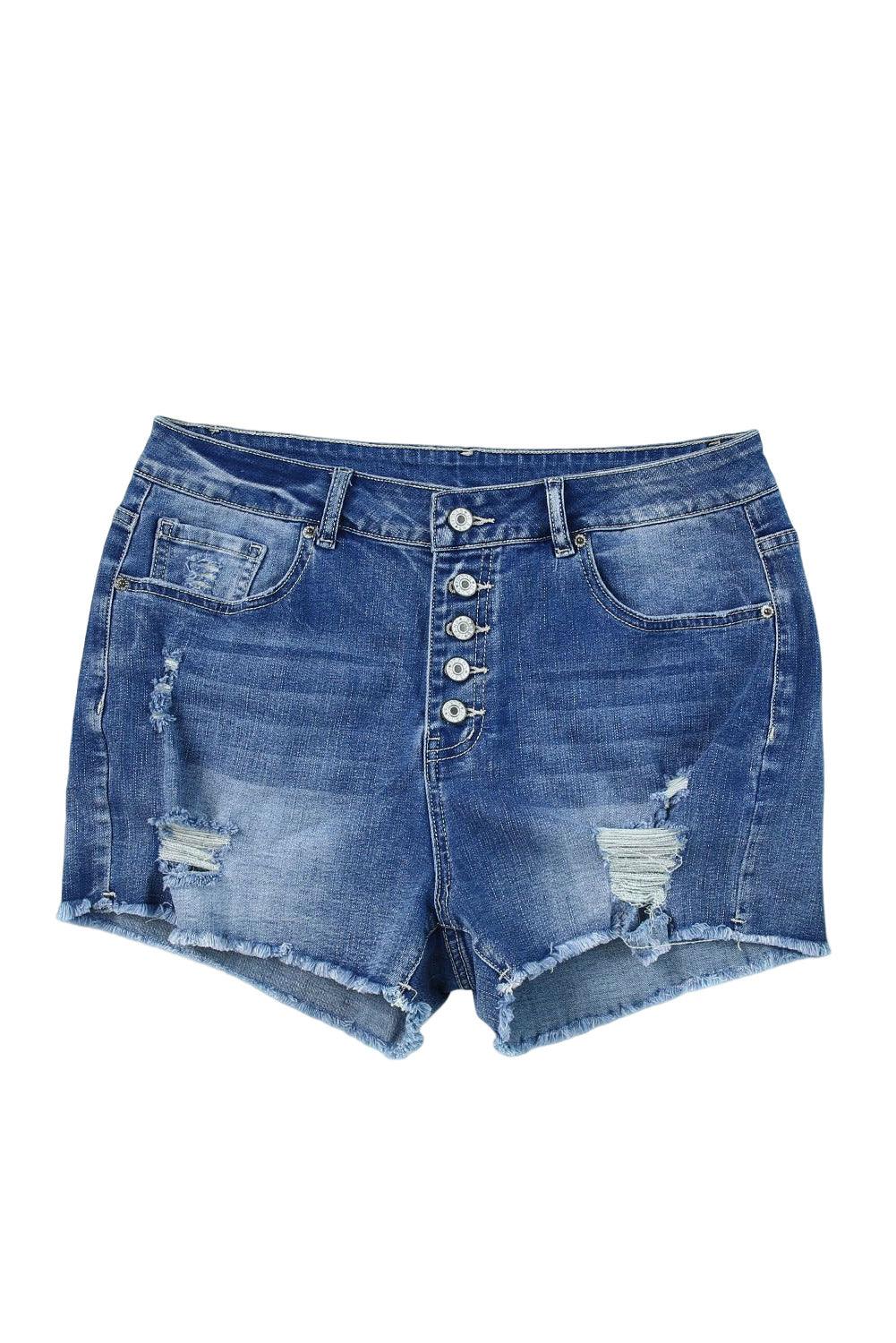 Quintuplicate Button Fly High Rise Plus Denim Shorts - L & M Kee, LLC