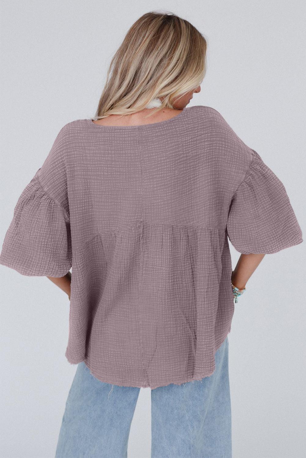 Textured Bubble Sleeves Top - L & M Kee, LLC