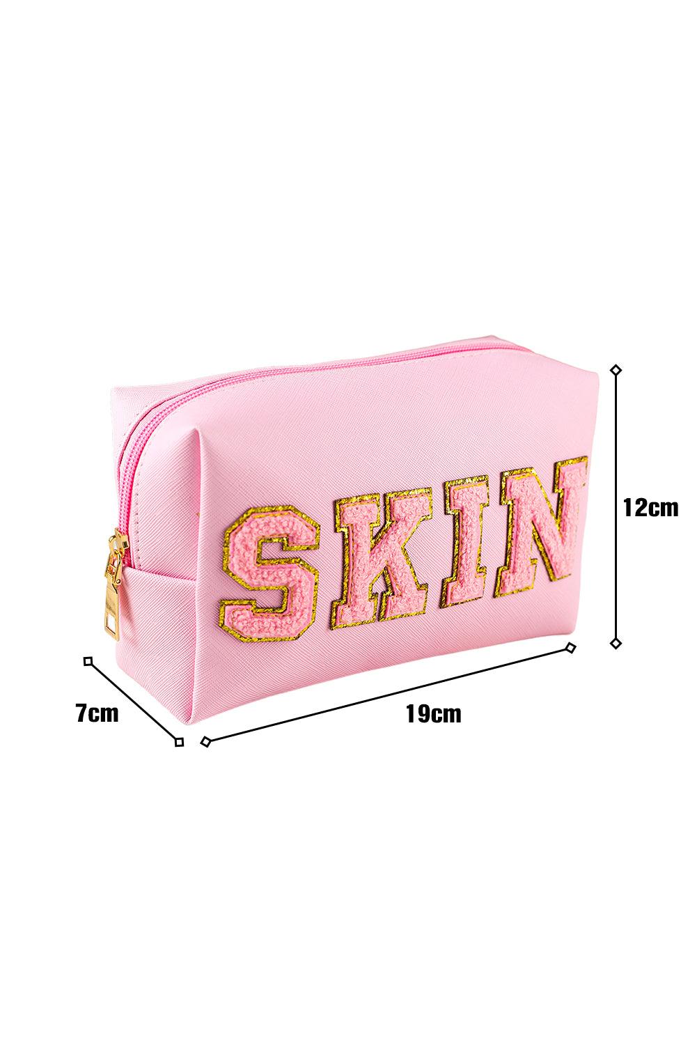 SKIN Embroidered Patch Zipped Cosmetic Bag 19*7*12cm - L & M Kee, LLC