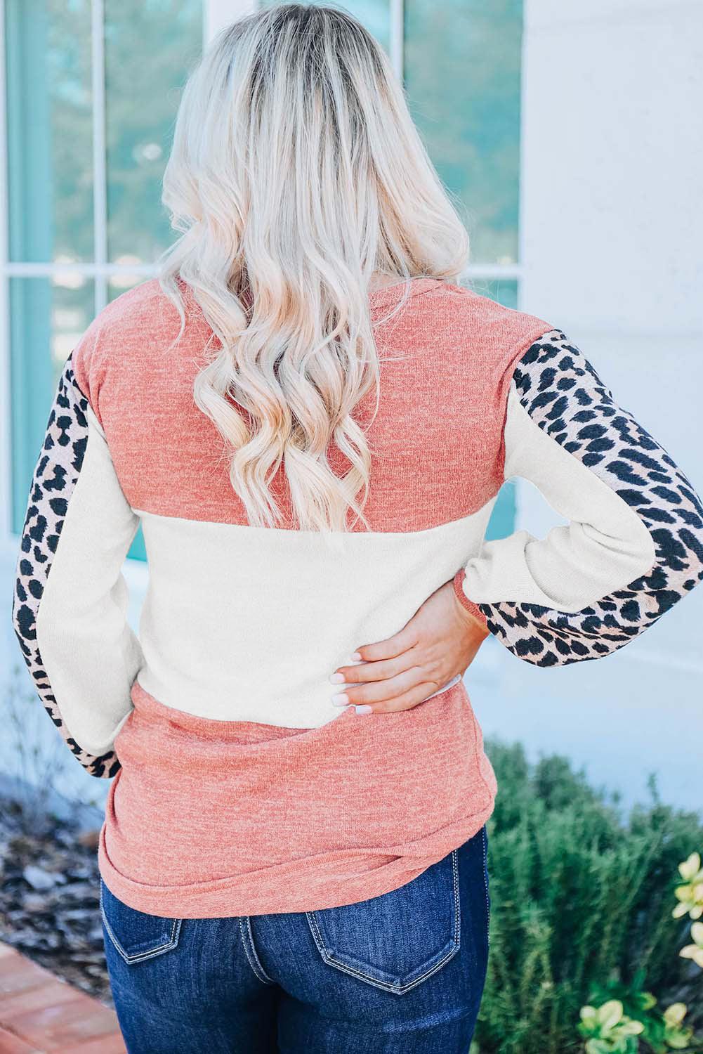 Leopard Color Block Knitted Long Sleeve Top - L & M Kee, LLC