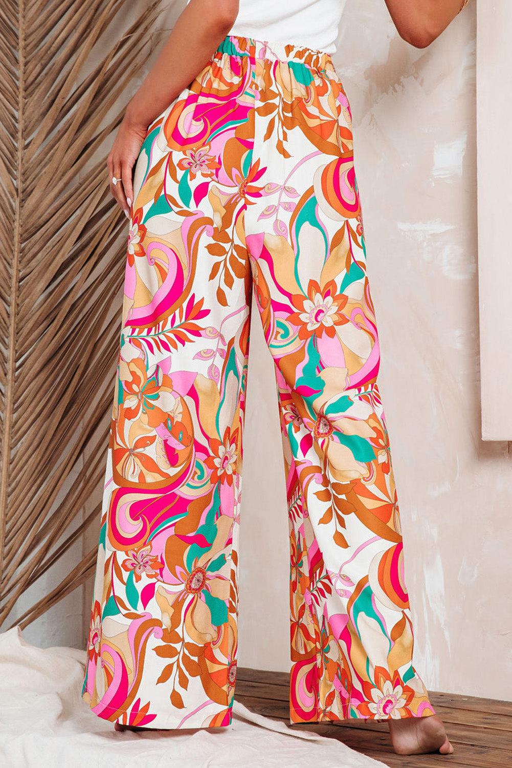 Floral Print Wide Leg Pants - L & M Kee, LLC