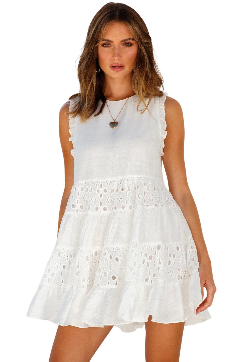 Frill Trim Sleeveless Babydoll Dress - L & M Kee, LLC