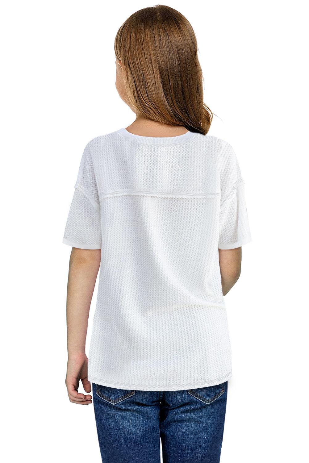 Textured V Neck Short Sleeve Girl's T Shirt - L & M Kee, LLC