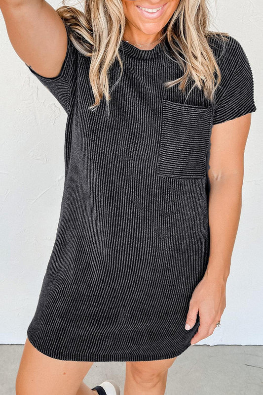 Striped Ribbed Knit T-shirt Shift Dress - L & M Kee, LLC