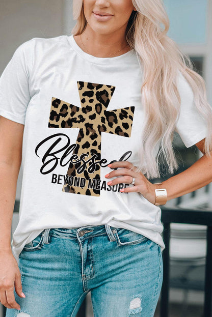 Khaki AMEN Leopard Print Short Sleeve Graphic T Shirt - L & M Kee, LLC