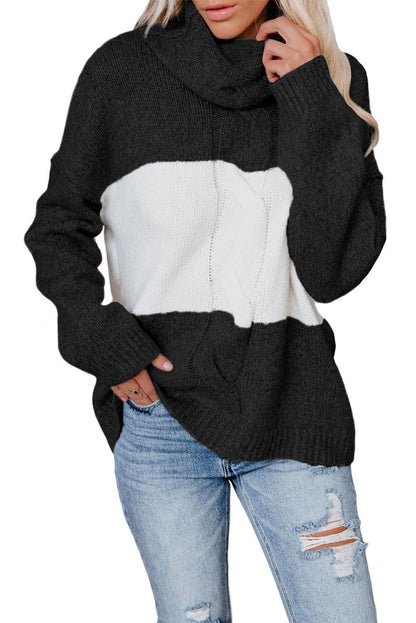 Colorblock Turtleneck Loose Knitted Sweater - L & M Kee, LLC
