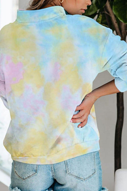 Multicolor Cotton Tie-dye Mock Neck Zip Sweatshirt - L & M Kee, LLC