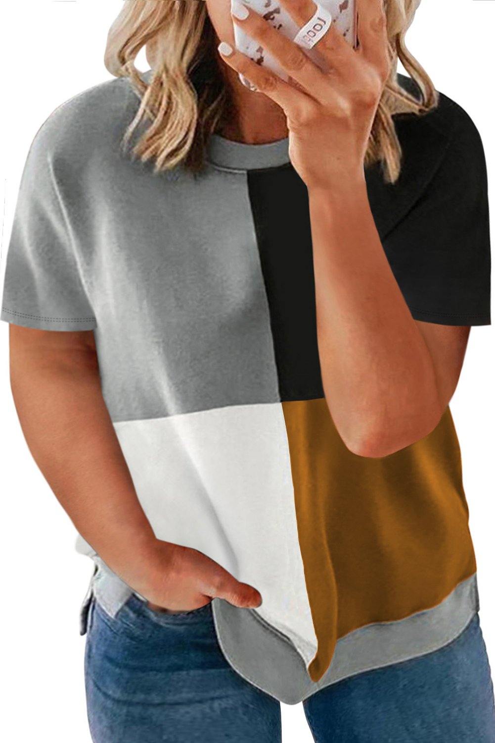 Plus Size Crew Neck Colorblock T-shirt - L & M Kee, LLC