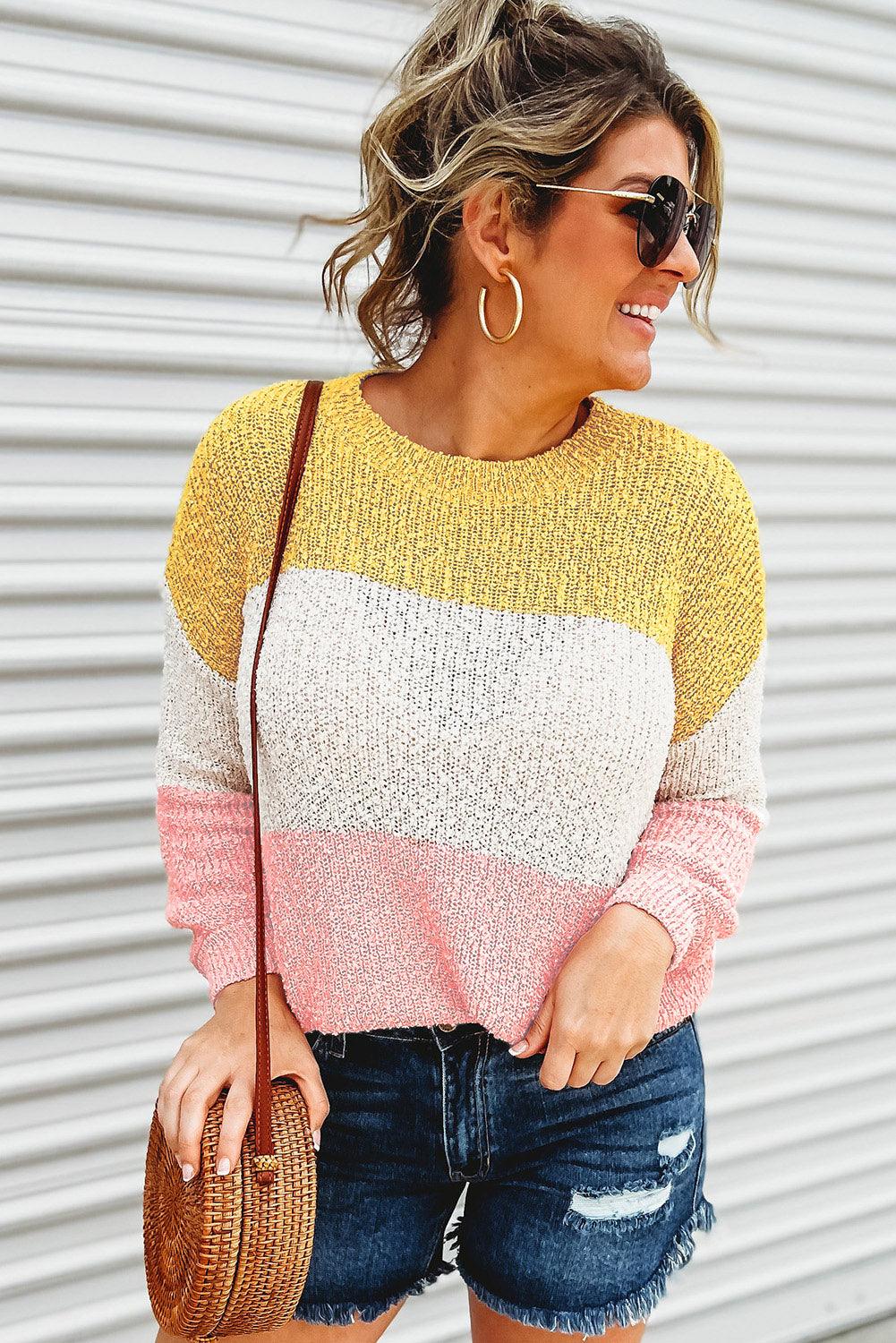 Colorblock Bubble Sleeve Plus Size Sweater - L & M Kee, LLC
