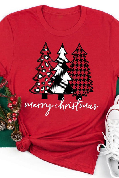 Merry Christmas Trees Graphic Print Short Sleeve T Shirt - L & M Kee, LLC