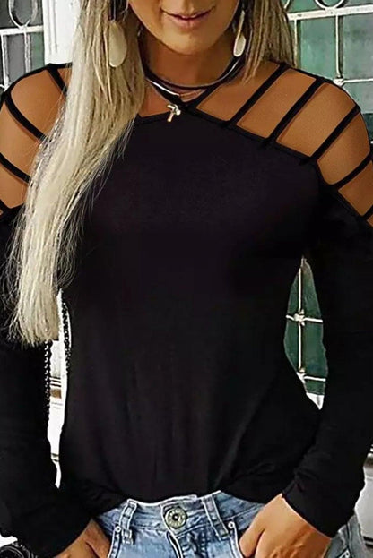 Hollow-out Slim-fit Long Sleeve Top - L & M Kee, LLC
