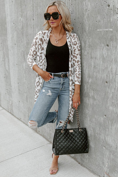 Open Front Leopard Print Cardigan - L & M Kee, LLC