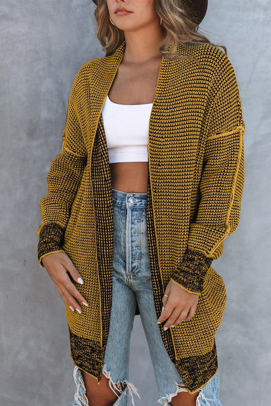 Plaid Knitted Long Open Front Cardigan - L & M Kee, LLC