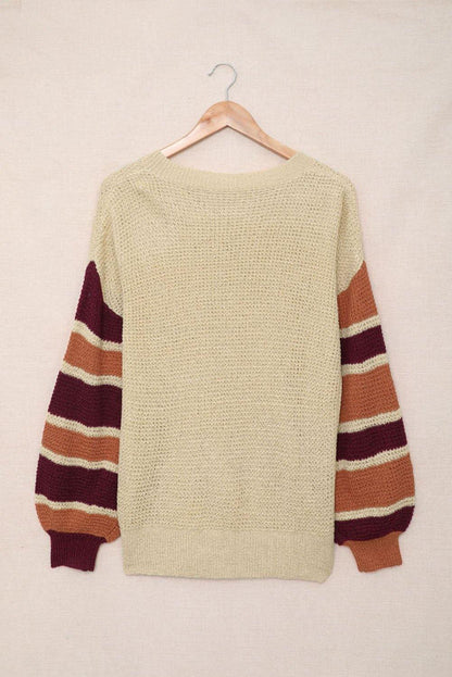 Striped Raglan Sleeve Drop Shoulder Sweater - L & M Kee, LLC