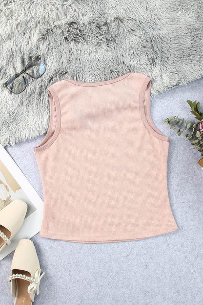 Plain Waffle Knit U Neck Tank Top - L & M Kee, LLC