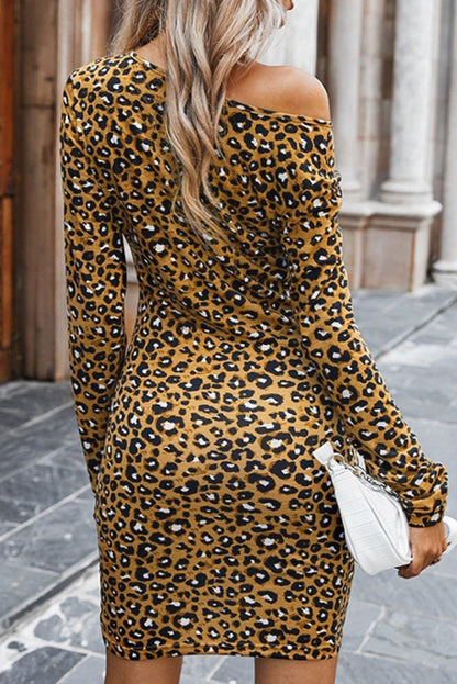 Leopard Print Ruched Arched Hem Mini Dress - L & M Kee, LLC