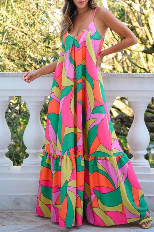 Multicolor Boho Geometric Print Sleeveless Maxi Dress - L & M Kee, LLC