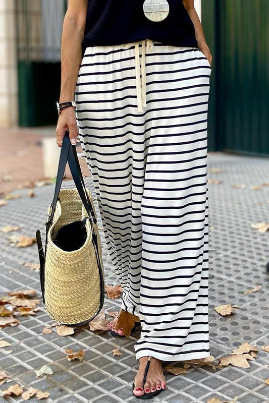 Drawstring Striped Wide Leg Pants - L & M Kee, LLC