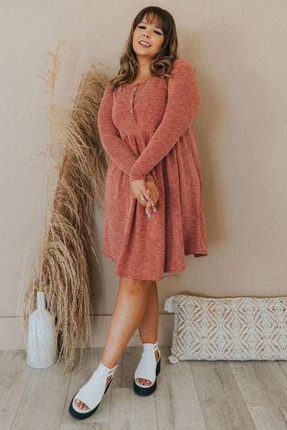 Plus Size Mineral Washed Ribbed Henley Dress - L & M Kee, LLC