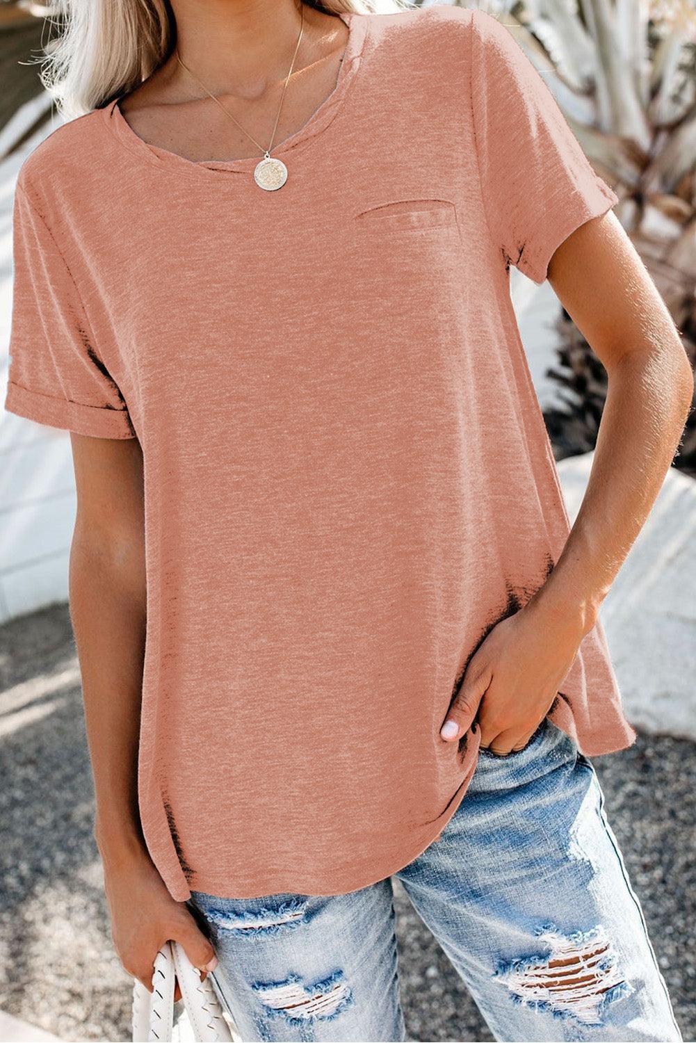 Solid Color Rolled Short Sleeve T Shirt - L & M Kee, LLC