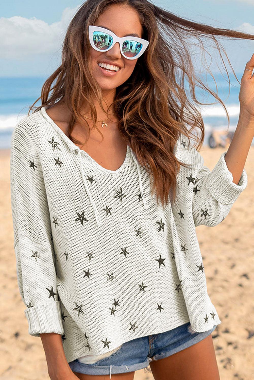 Mini Starfish Embroidery Lightweight Knit Sweater - L & M Kee, LLC