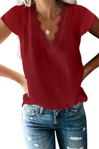 V Neck Lace Trim T-shirt - L & M Kee, LLC