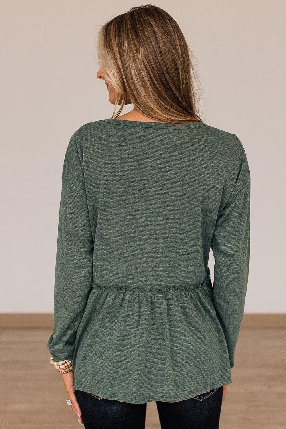 Outseam Detail Long Sleeve Peplum Top - L & M Kee, LLC