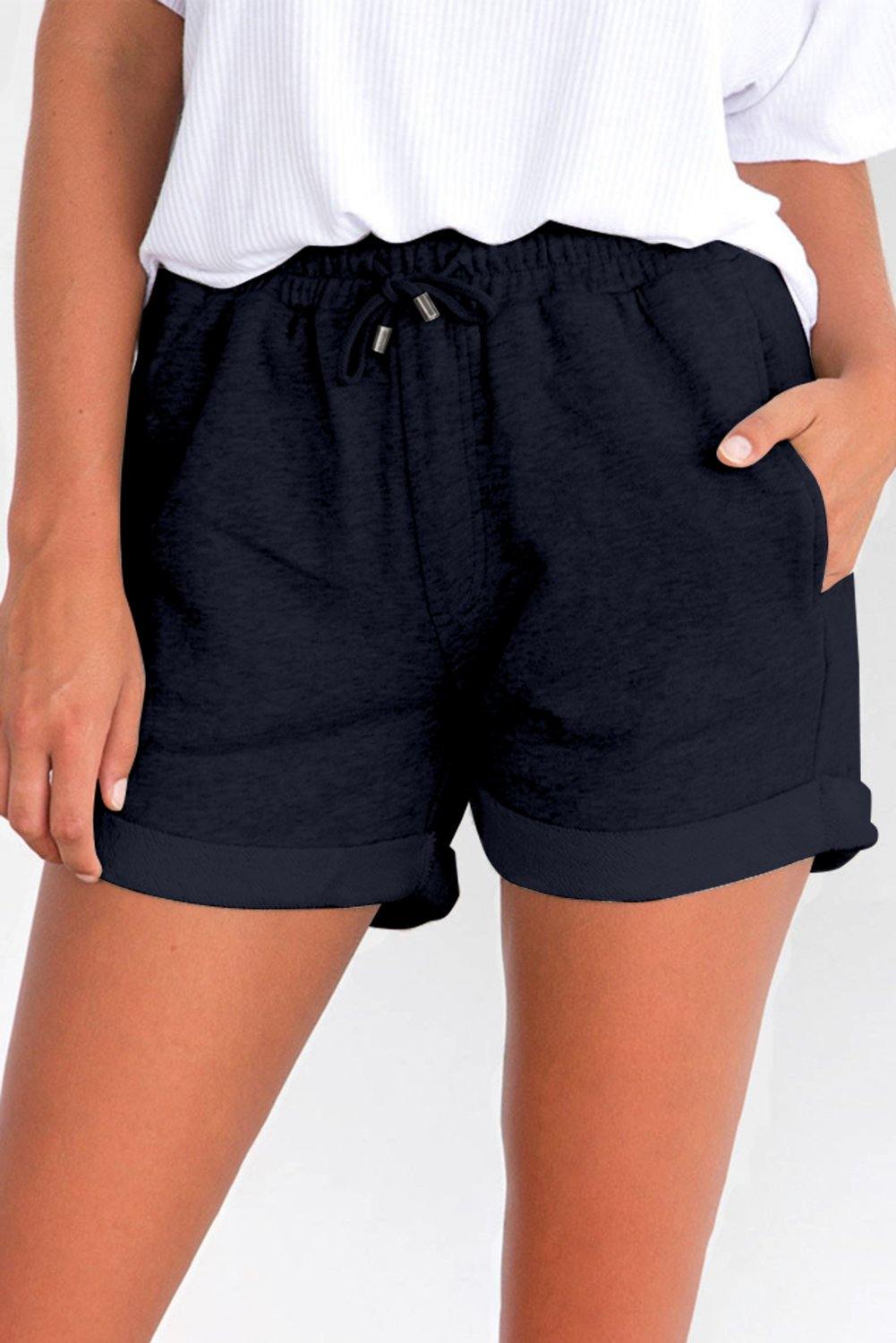 Tie Waist Side Pockets Cuffed Lounge Shorts - L & M Kee, LLC