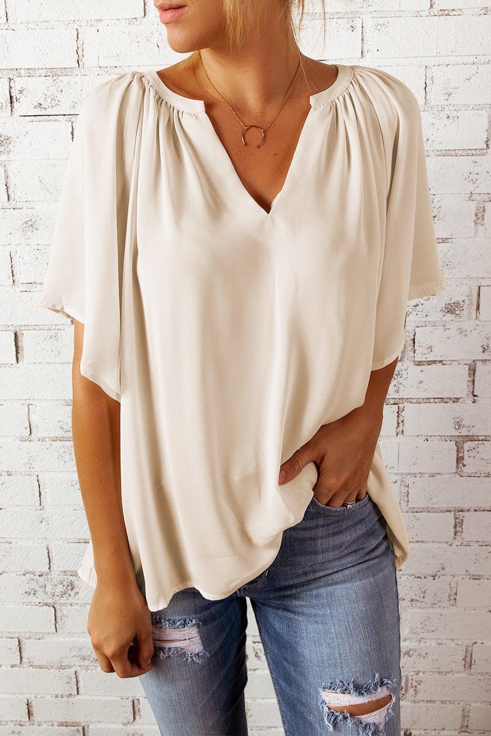 Split Neck Pleated Loose Top - L & M Kee, LLC