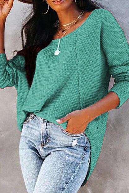 Waffle Knit Splicing Buttons Long Sleeve Top - L & M Kee, LLC