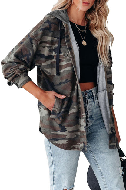 Camo Print Button up Hooded Jacket - L & M Kee, LLC