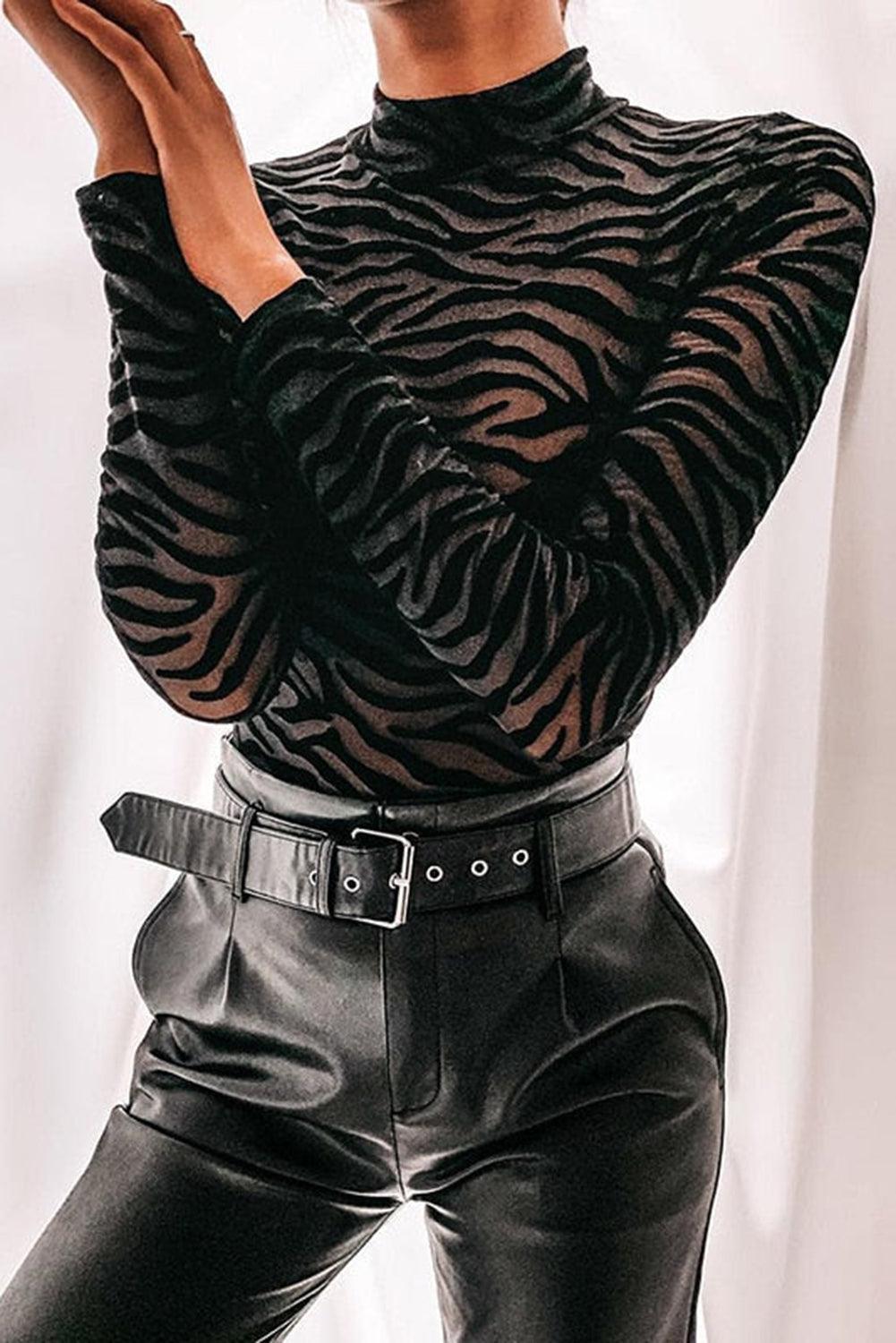 Mock Neck Long Sleeve Zebra Print Bodysuit - L & M Kee, LLC