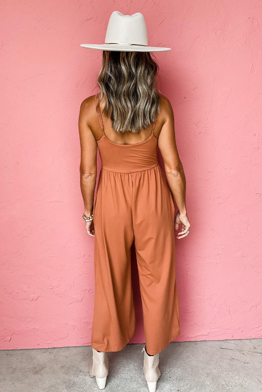 Adjustable Spaghetti Straps Wide Leg Jumpsuit - L & M Kee, LLC