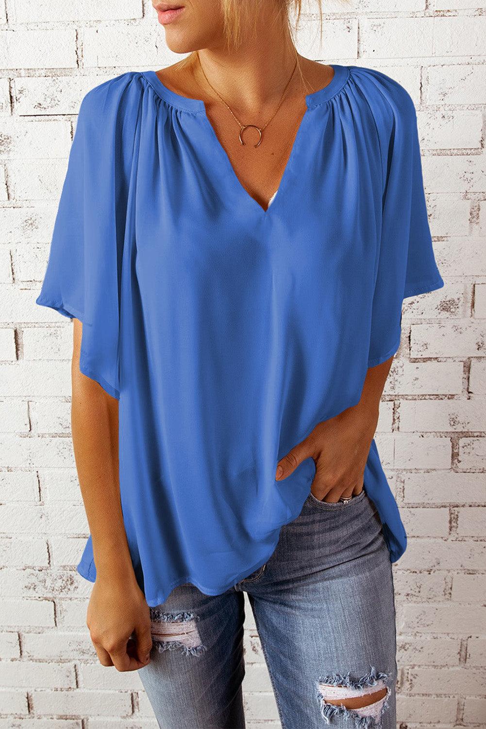 Split Neck Pleated Loose Top - L & M Kee, LLC