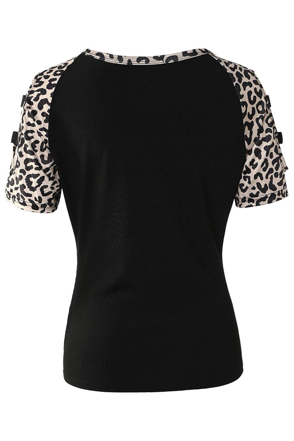 Leopard Color Block Cut Out Short Sleeve Top - L & M Kee, LLC