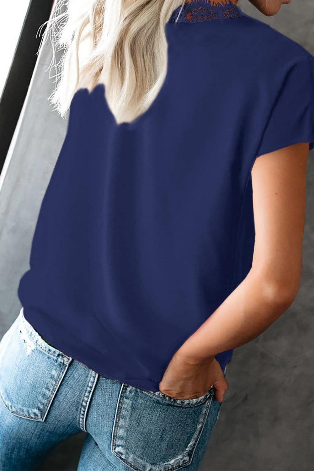 V Neck Lace Trim T-shirt - L & M Kee, LLC