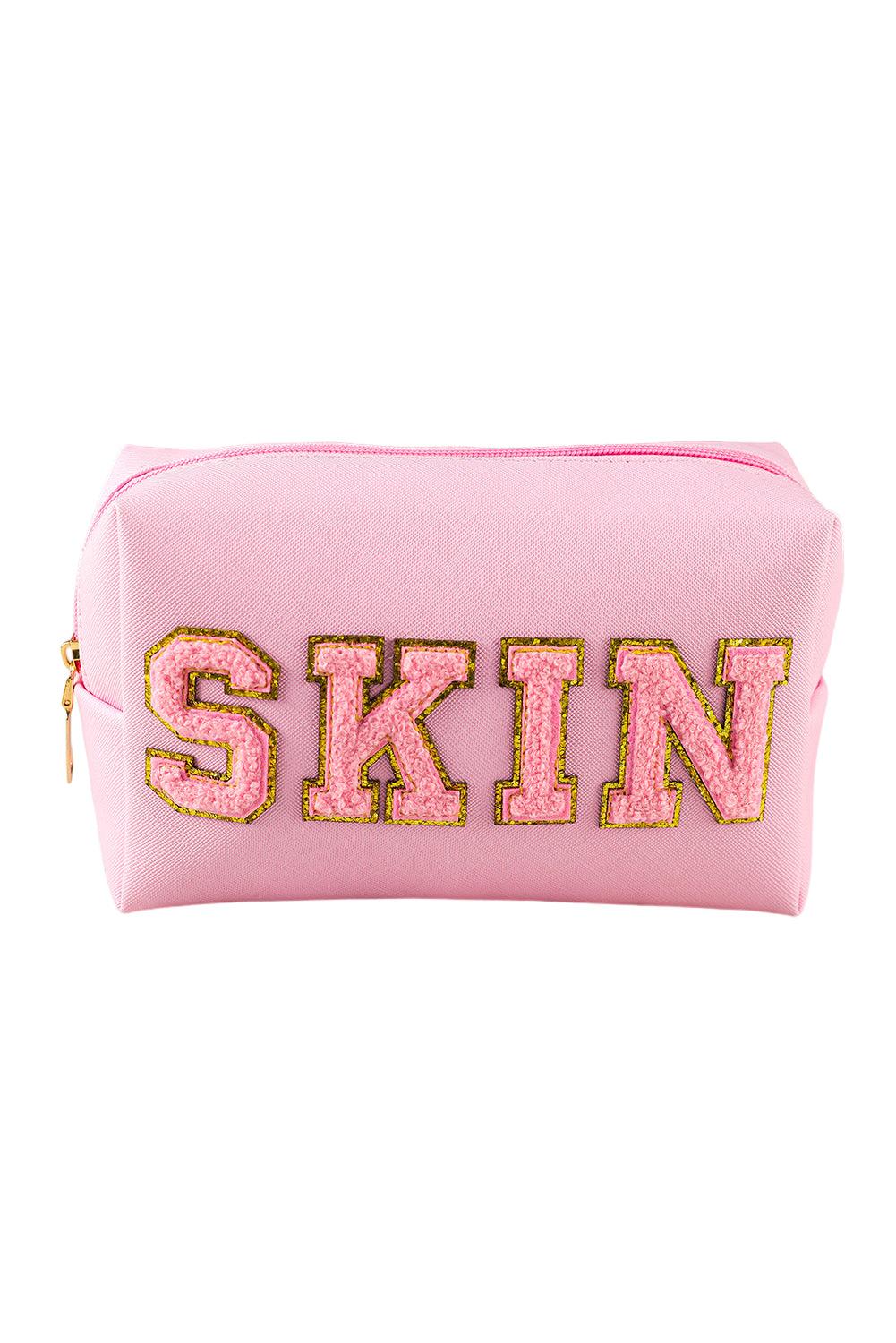 SKIN Embroidered Patch Zipped Cosmetic Bag 19*7*12cm - L & M Kee, LLC