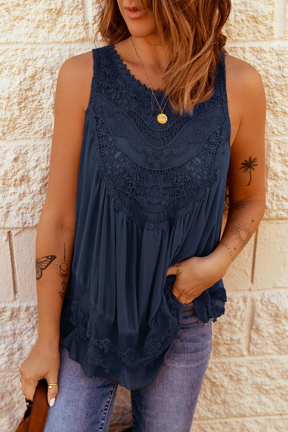 Lace Detail Buttons Back Sleeveless Top - L & M Kee, LLC