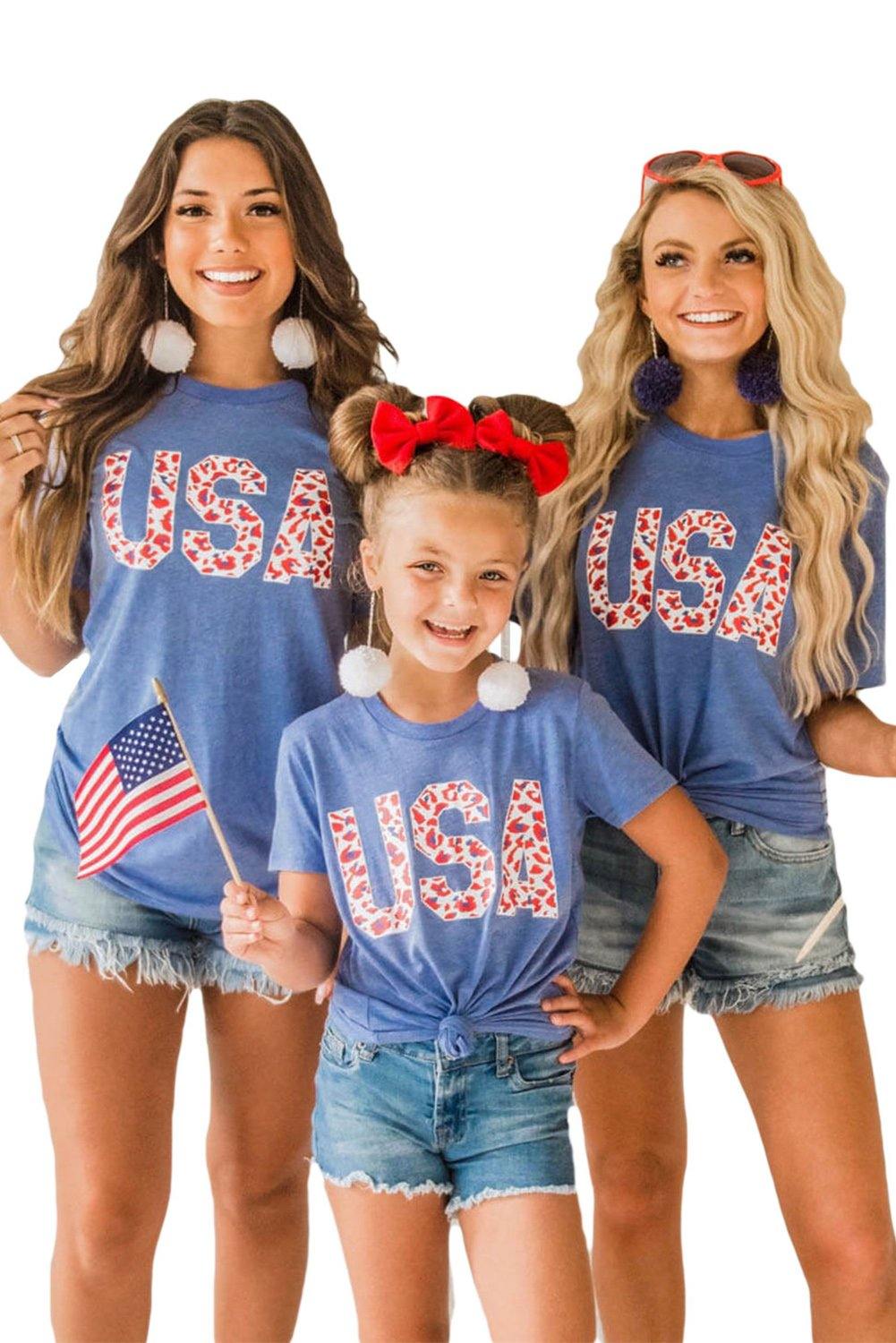 Parent-child Matching USA Leopard Print Kids T-Shirt - L & M Kee, LLC