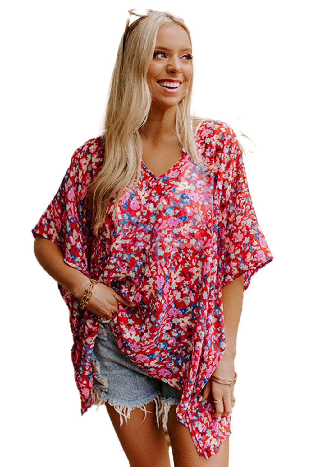 Abstract Floral Print Oversize Tunic Top - L & M Kee, LLC