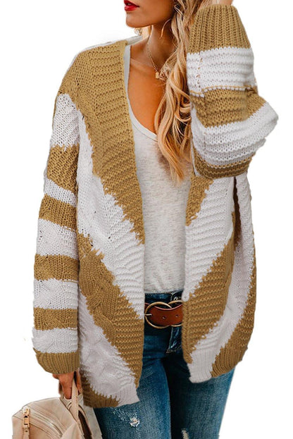 Color Block Open Front Knitted Cardigan - L & M Kee, LLC