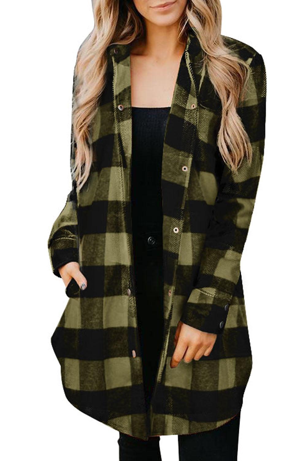 Turn-down Collar Plaid Shirt Coat - L & M Kee, LLC