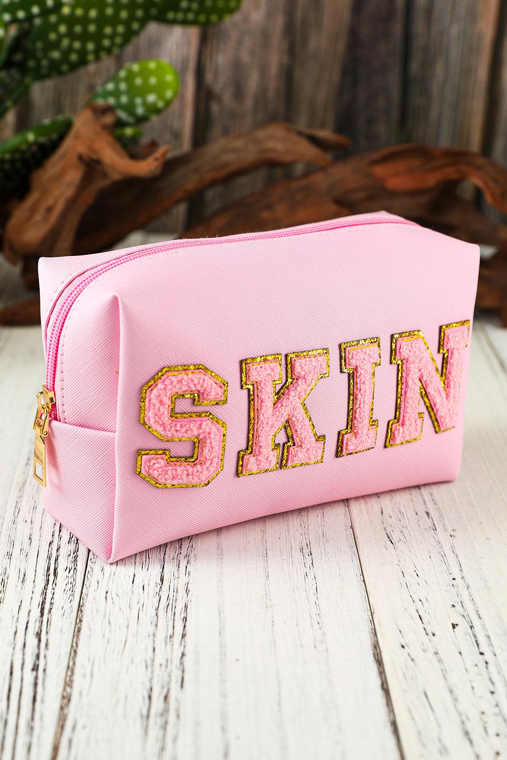 SKIN Embroidered Patch Zipped Cosmetic Bag 19*7*12cm - L & M Kee, LLC