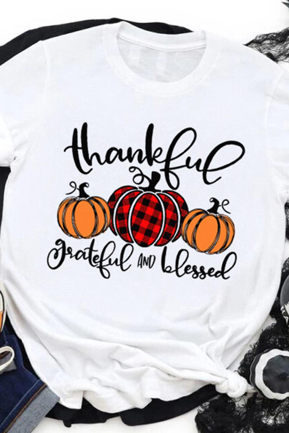 Fall Pumpkin Letter Graphic Print Short Sleeve T Shirt - L & M Kee, LLC